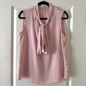 Kasper Light Pink Sleeveless Bow-Neck Blouse